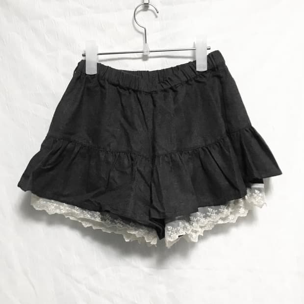빈티지 니혼진 모리 레이스 프릴 큐롯 팬츠 반바지