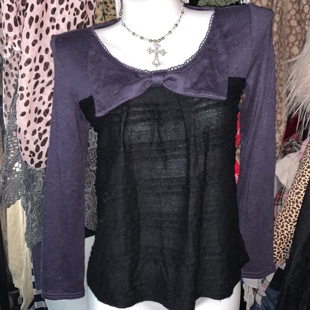 고딕 갸루 빈티지 왕리본 슬리브 니트