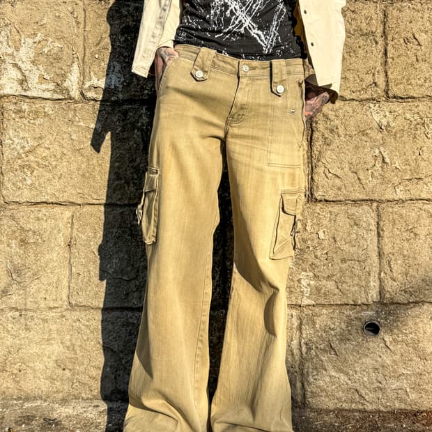 Vintage Wash Bootcut Cargo Pants