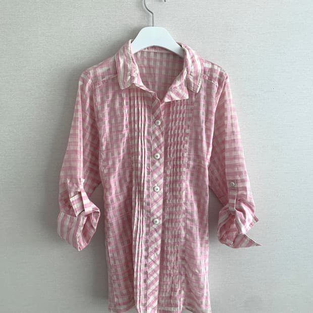 하구미 핑크 체크 셔츠