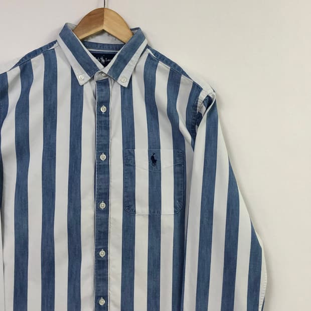 100 폴로 데님 스트라이프 셔츠