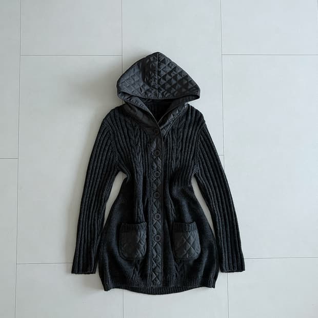 quilted hood knit cardigan
