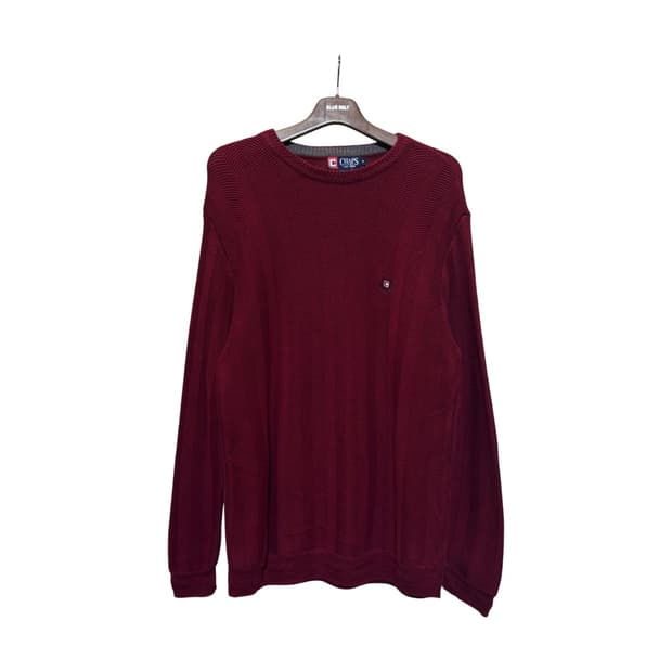 CHAPS 폴로 챕스 헤링본 패턴 라이닝 크루넥 코튼니트 월계수 디테일