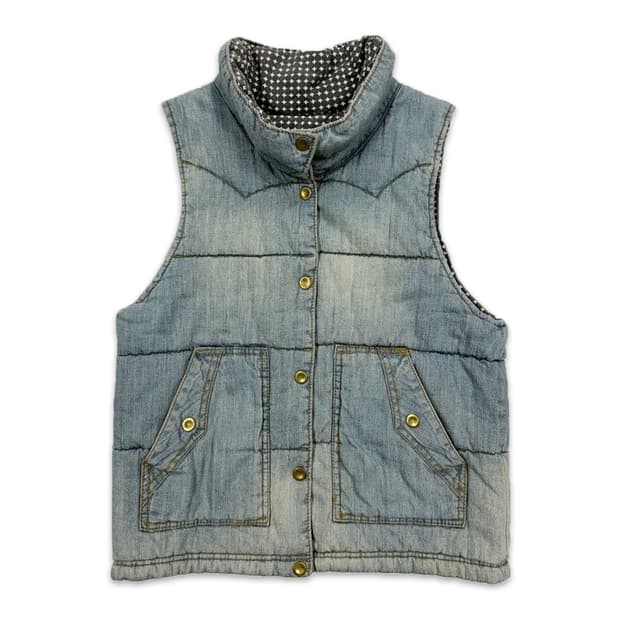 빈티지 데님 하이넥 패딩 베스트