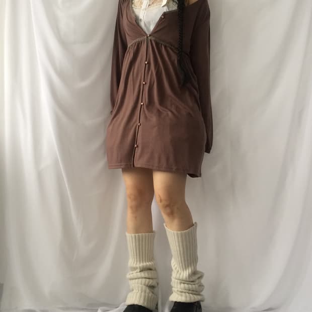 Lace trimming long cardigan