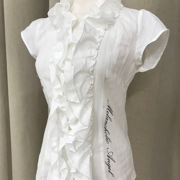 Musical note ruffle white blouse