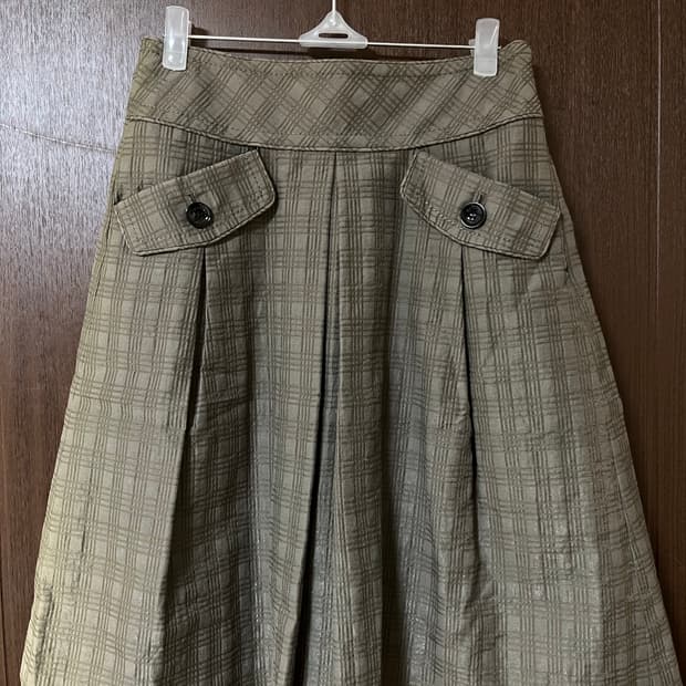 [버버리] 블랙라벨 체크 스커트 - 카키