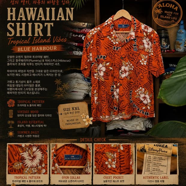 🌺 BLUE HARBOUR 빈티지 하와이안 셔츠