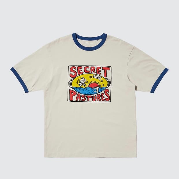 [4XL] 유니클로 키스 해링 UT 그래픽 링거 티셔츠 베이지 그레이