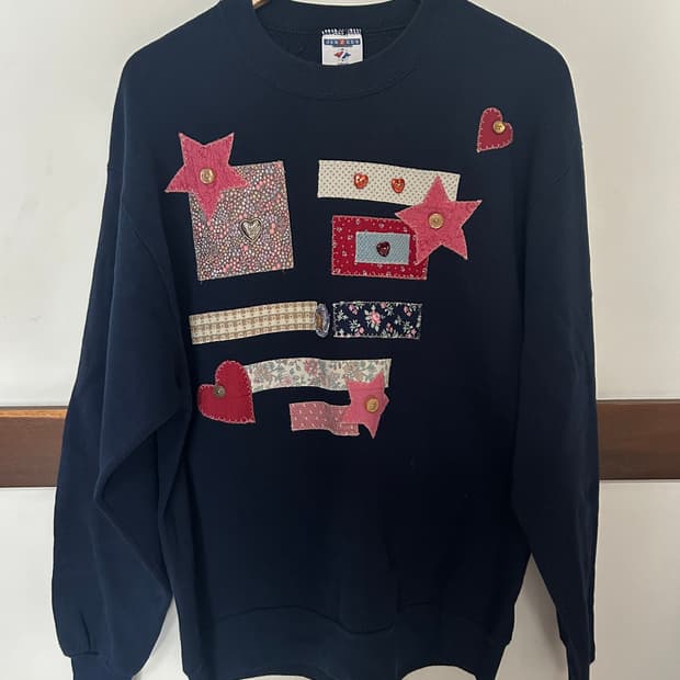 Jerzees 단추 패치워크 맨투맨