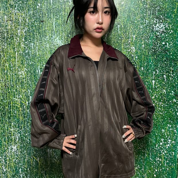 퓨마 초코 브라운 버건디 빅로고 오버핏 사이드라인 져지 L XL