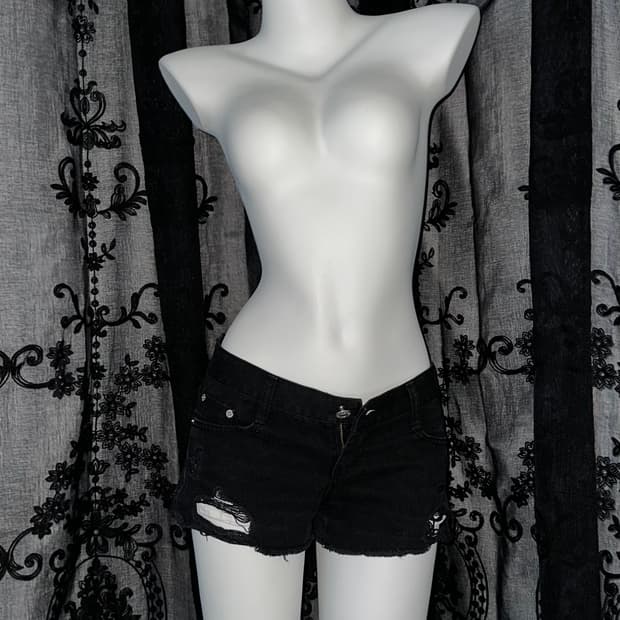 black ripped denim shorts