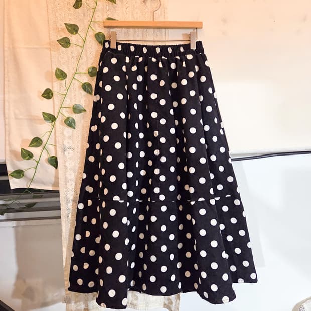 도트 코듀로이 롱스커트