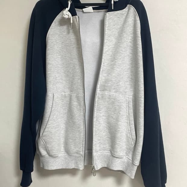 기모 오버핏 배색 후드집업