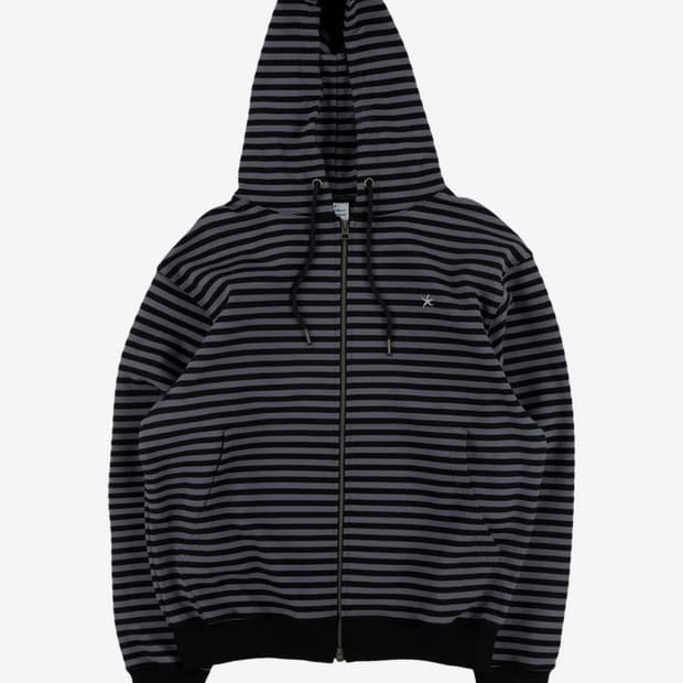 TCM stripe hooded zip-up(charcoal/black)