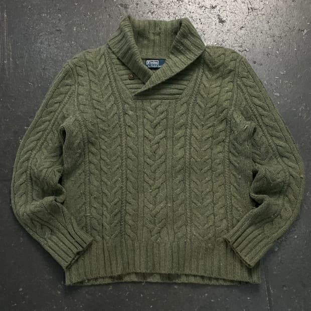 95 폴로 숄카라 꽈배기 니트 