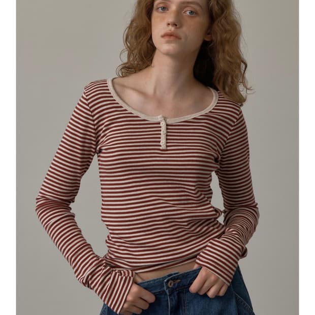 코어드 Stripe scoop t-shirt (wine)