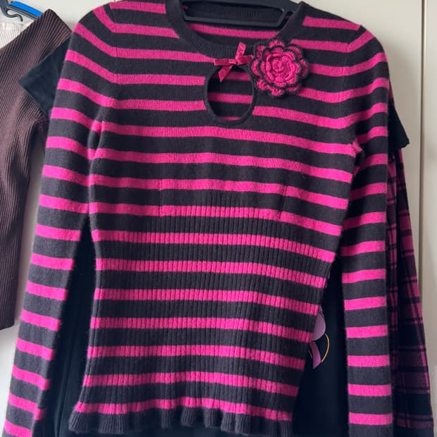 씬키드 핑크 블랙 스트라이프 니트 emo 펑크 punk scene