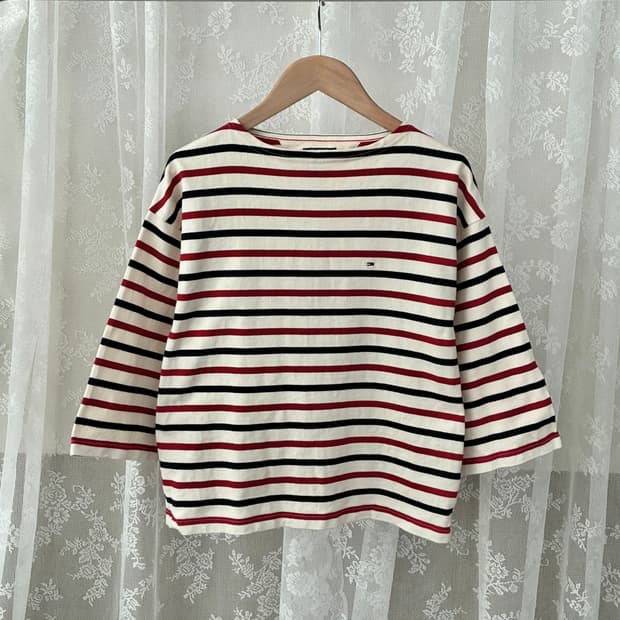 XS) 타미힐피거 스트라이프 티셔츠 베이지