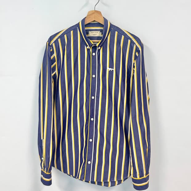 MAISON KITSUNE 메종키츠네 폭스자수 네이비 옐로우 스트라이프 