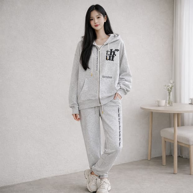 텔미하우유필 나비 레터링 후드 집업 & 조거팬츠 트레이닝 셋업