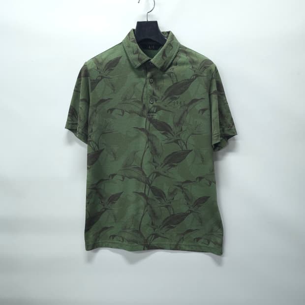 닥스 남성 카키 리프 패턴 하와이안 반팔 카라티(95)