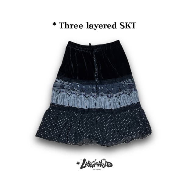 페이즐리 레이어드 미디 롱 스커트