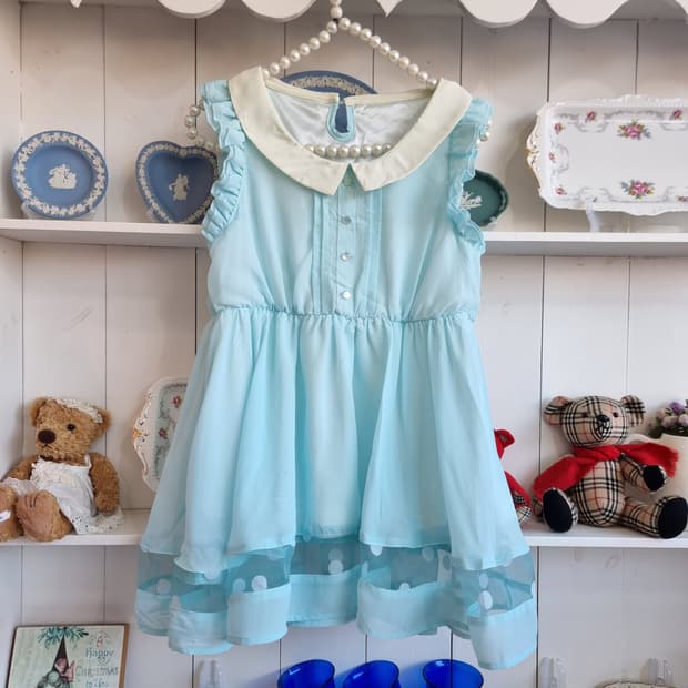 Tralala 트랄라라 민트 쉬폰 도트 튜닉 미니원피스