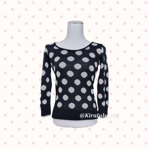 잉그니 도트 땡땡이 백리본 니트 엑시즈팜 리즈리사 