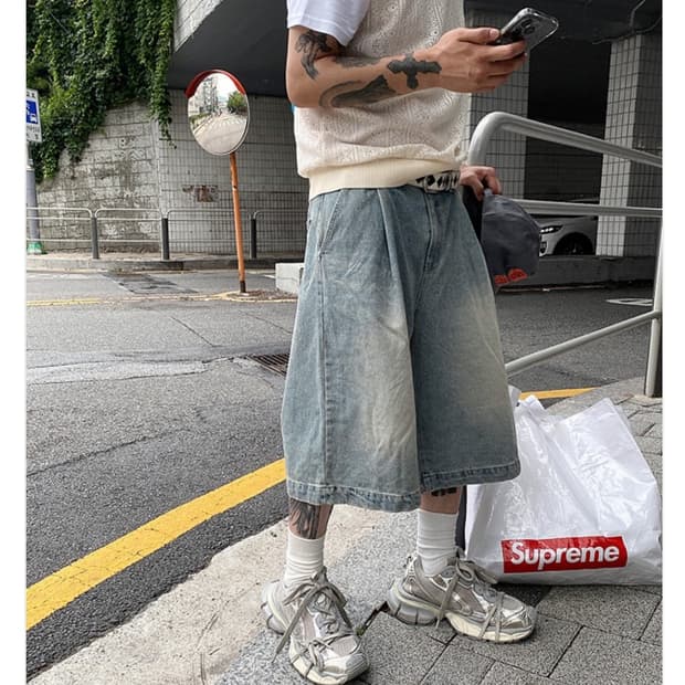 홀리인코드 와이드 데님 숏팬츠