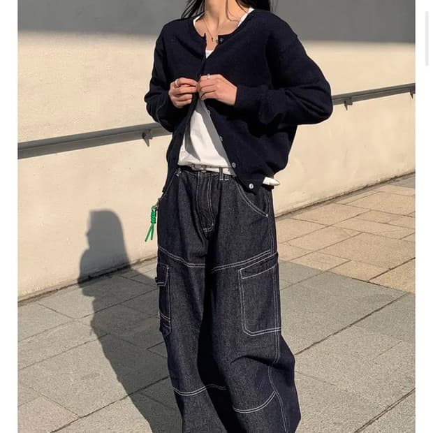 스티치 논페이드 카고 데님팬츠