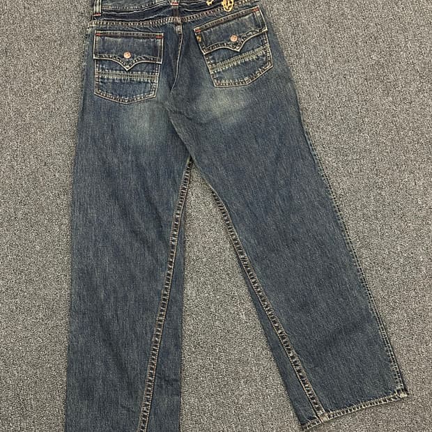 150)재패니즈 빈티지 여성 스티치 포켓 중청 데님팬츠