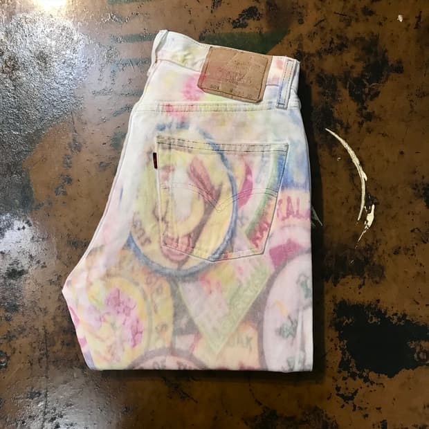 90s usa 리바이스 501 그래피티 화이트 데님 팬츠 허리 29