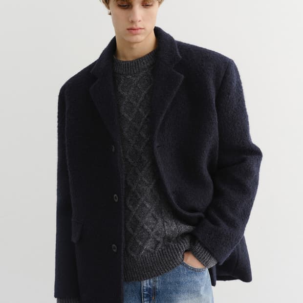 dunst UNISEX 3 BUTTON BOUCLE WOOL JACKET