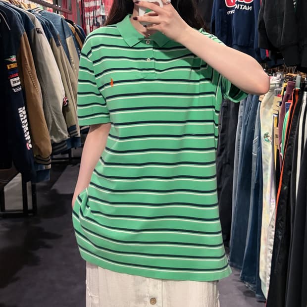 [IM] 폴로랄프로렌 스트라이프 반팔 피케 셔츠 민트