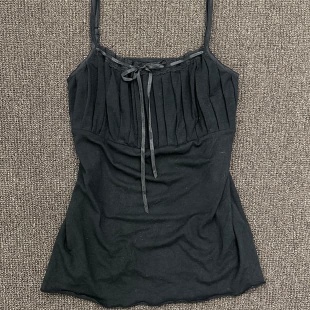 L)Japanese vintage 블랙 모리 리본 레이스 슬리브리스