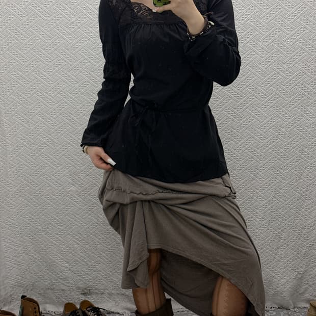 빈티지 고딕 레이스 란제리코어 퍼프 리본 블라우스 K0024