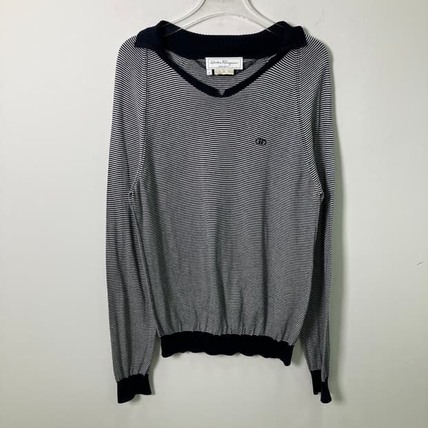 페라가모 스트라이프 폴로 니트 L