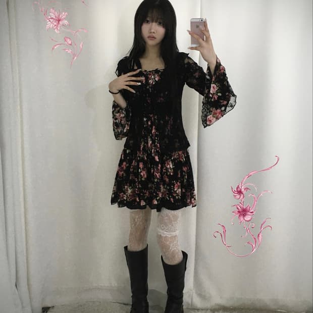 궁 신채경깔 블랙 페어리 무채색 플라워 오리엔탈 코디세트