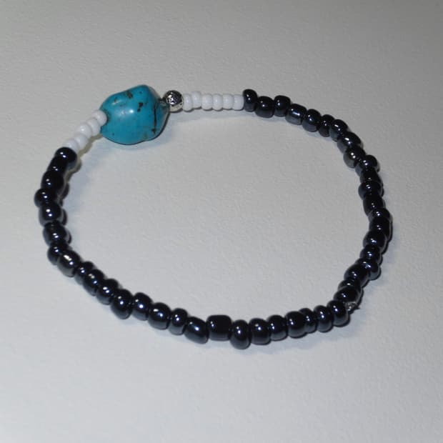 handmade 터키석 화이트 비즈 팔찌