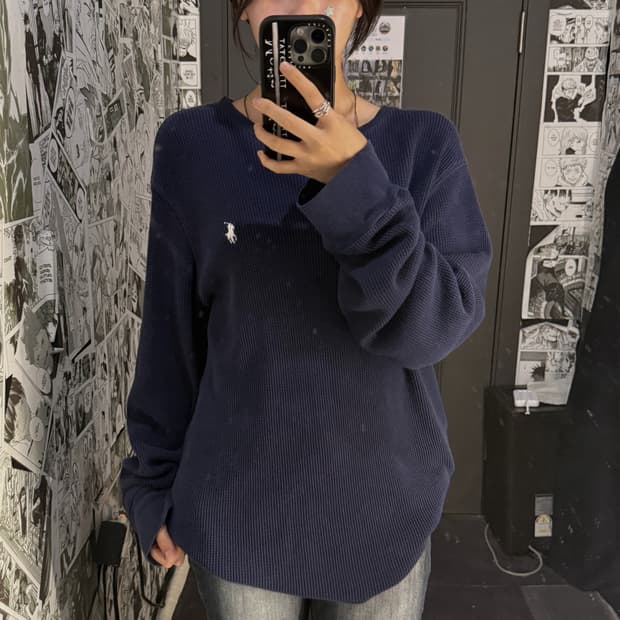 폴로 랄프로렌 포니 자수 와플 롱슬리브 티셔츠