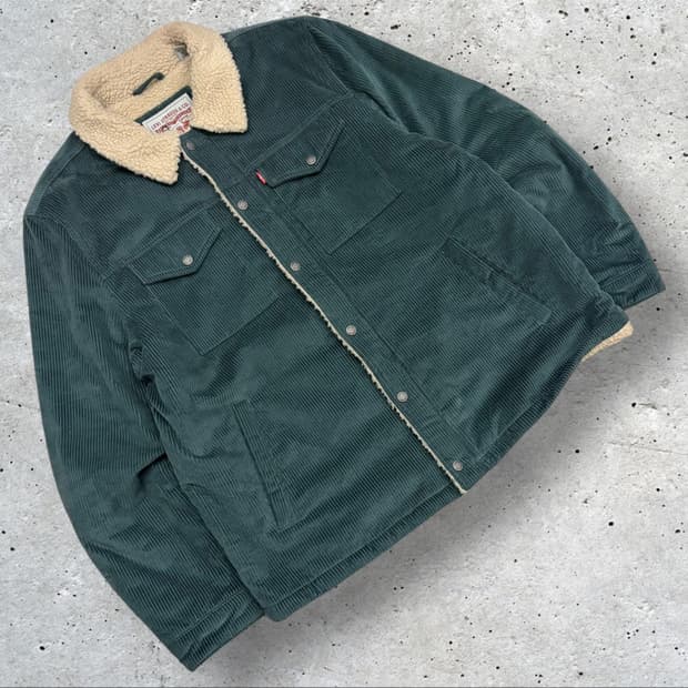 [XL] 리바이스 타입 3 코듀로이 쉐르파 트러커 자켓 그린 B979