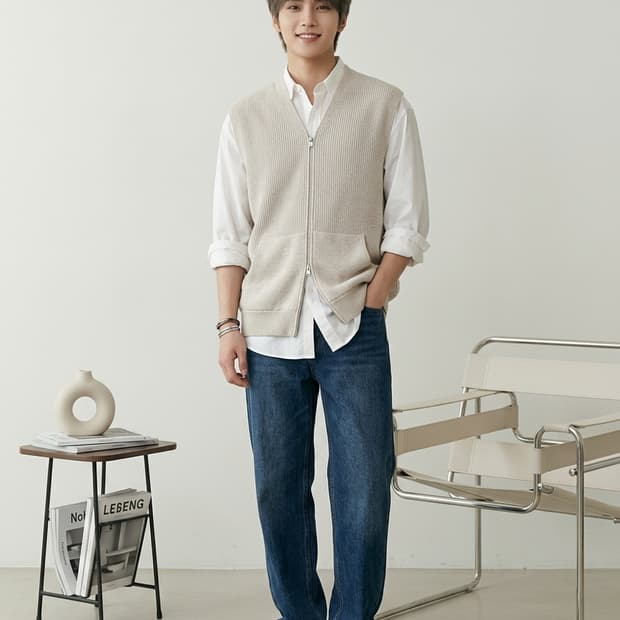 COS 코스 코튼 니트 투웨이 집업 베스트 조끼