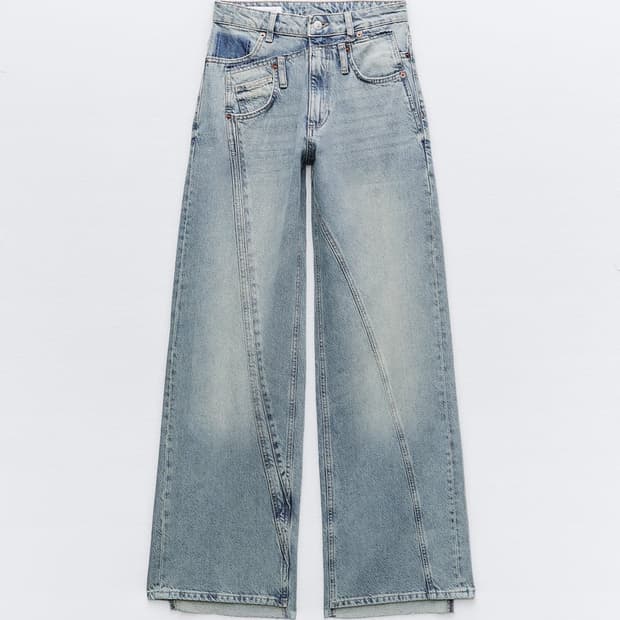 ZARA 자라 TRF 와이드 미드라이즈 디컨스트럭티드 진