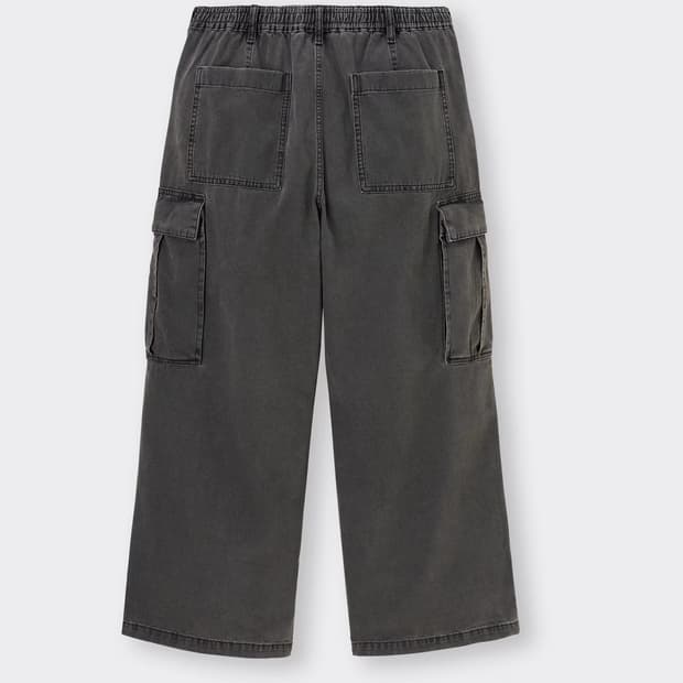 GU 데님 슈퍼와이드 카고 팬츠 다크그레이 색상 M사이즈