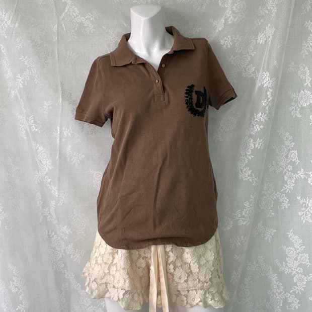 빈티지 브라운 카라 비지 반팔 1066 모리걸 y2k 스트릿 갸루 펑키