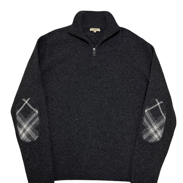 버버리 엘보우패치 반집업 니트