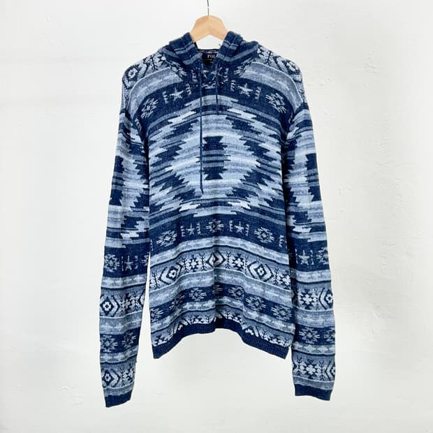 폴로 랄프로렌 네이비 블루 아즈텍 후디 니트