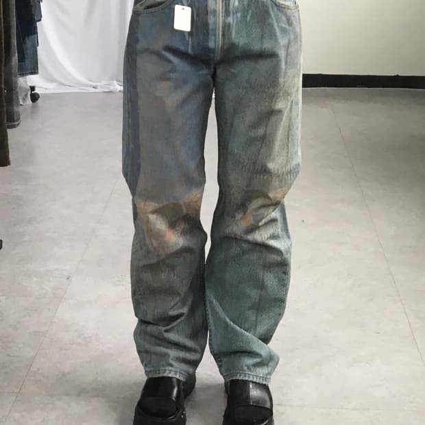 Graphic printing rework denim pants