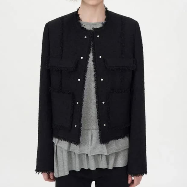 인사일런스 - 스터드 트위드 자켓 블랙